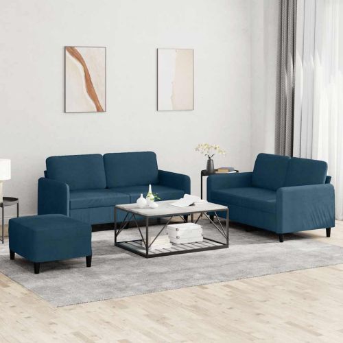 Комплект дивани от 3 части, син, кадифе