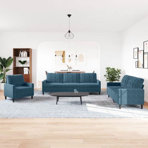 Комплект дивани от 4 части с възглавници, син, кадифе