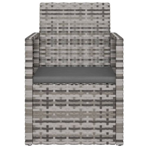 Градински фотьойл с възглавница, сив, полиратан