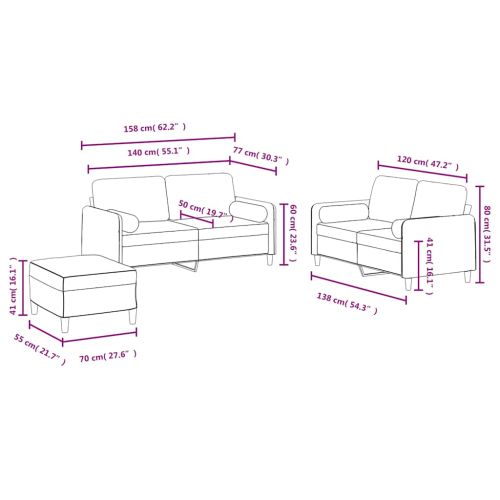 Комплект дивани 3 части с възглавници, син, кадифе