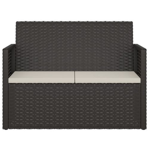 Градинска пейка с възглавници, черна, 105 см, полиратан
