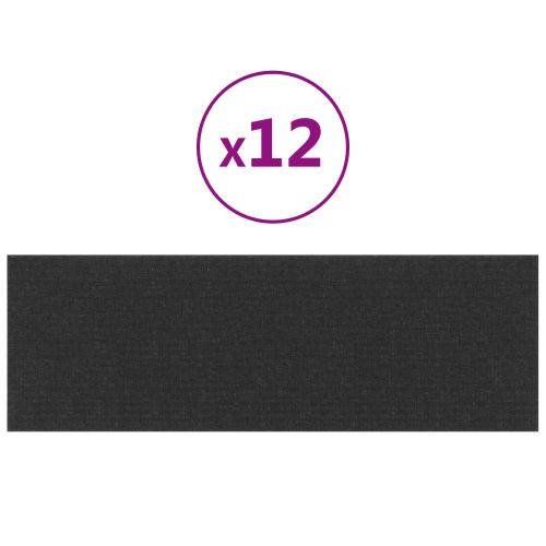 Стенно табло за легло 12 pcs Черно 90 x 30 cm текстил