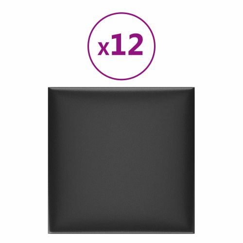 Стенно табло за легло 12 pcs Черен 30 x 30 cm текстил