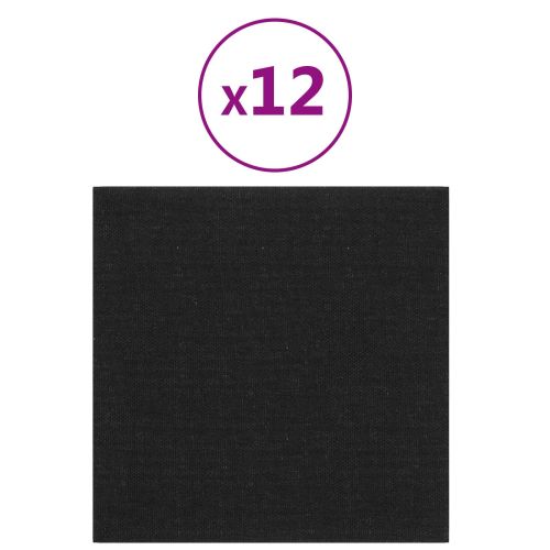 Стенно табло за легло 12 pcs Черно 30 x 30 cm текстил