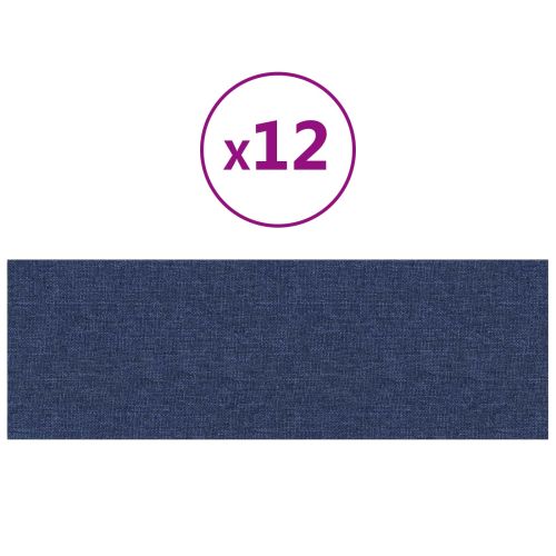 Стенно табло за легло 12 pcs Синьо 90 x 30 cm текстил
