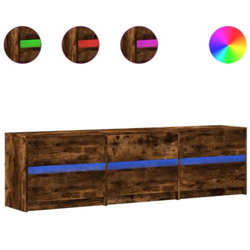 ТВ шкаф с LED, опушен дъб, 180x34x50 см, инженерно дърво