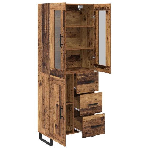 Висок шкаф с чекмедже 2 pcs Старо дърво Инженерно дърво