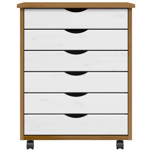 Шкаф с чекмеджета на колелца MOSS, меденокафяв, бор масив