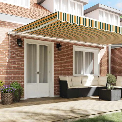 Електрически разтегателен навес Зелен и жълт 500 × 300 cm