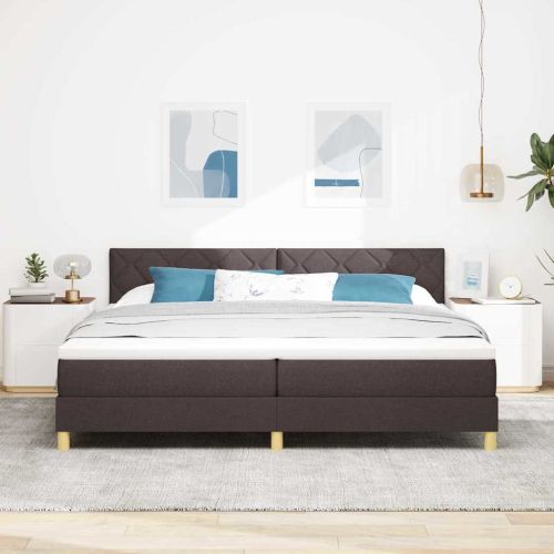 Легло с пружинирана основа Тъмен кафяв 200 x 200 cm текстил