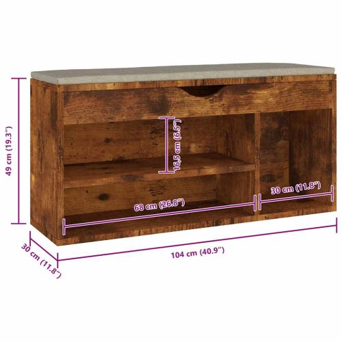 Пейка за обувки, опушен дъб, 104x30x49 см, инженерно дърво