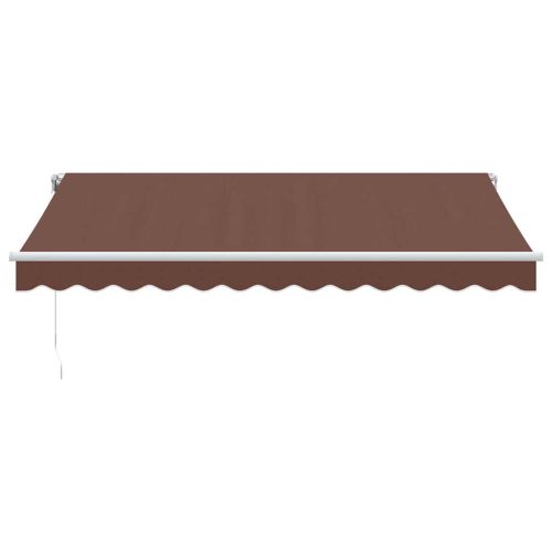 Ръчно прибираща се тента с LED, кафява, 350x250 см