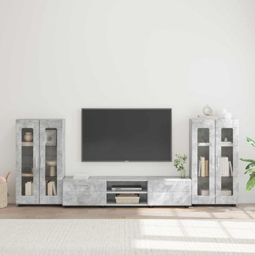 Комплект ТВ шкаф FLORIN 3 pcs Циментено сиво Инженерно дърво