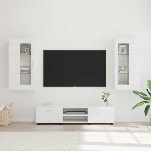 Комплект ТВ шкаф с чекмедже FLORIN 3 pcs Бяло Инженерно дърво