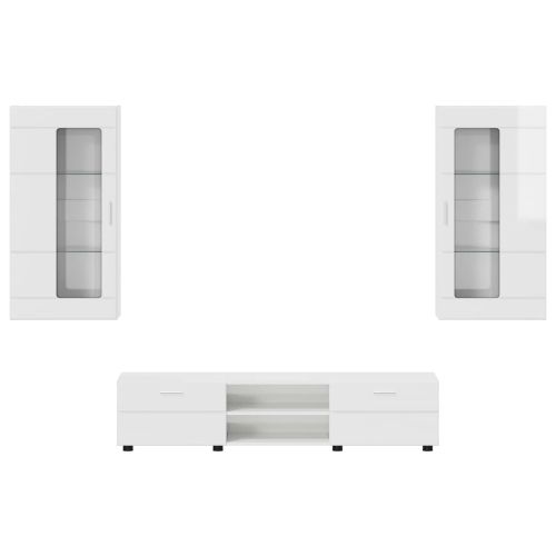Комплект ТВ шкаф FLORIN 3 pcs Лъскаво бяло Инженерно дърво