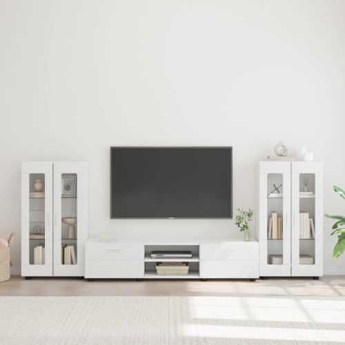 Комплект ТВ шкаф с чекмедже FLORIN 3 pcs Бяло Инженерно дърво