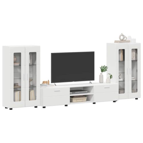 Комплект ТВ шкаф с чекмедже FLORIN 3 pcs Бяло Инженерно дърво