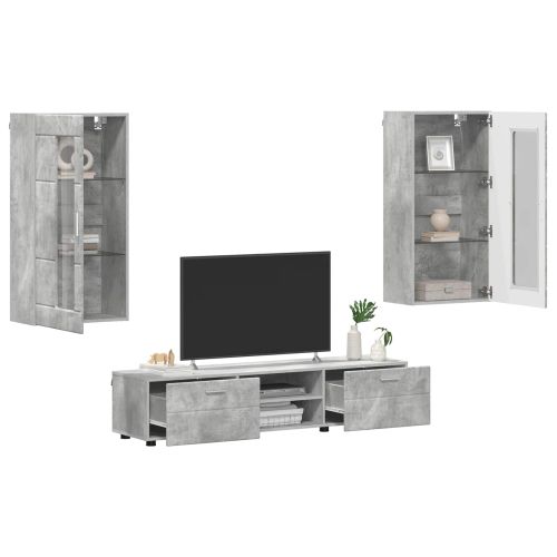 Комплект ТВ шкаф FLORIN 3 pcs Циментено сиво Инженерно дърво