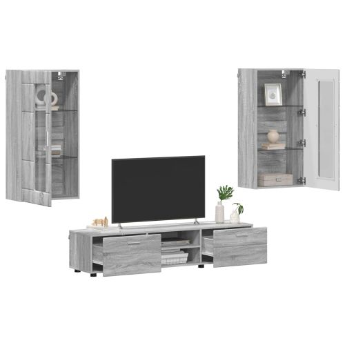 Комплект ТВ шкаф с рафт FLORIN 3 pcs Сив Сонома Инженерно дърво