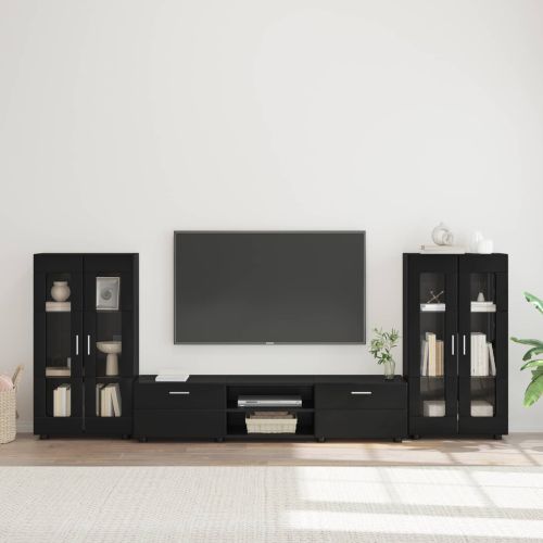Комплект ТВ шкаф с чекмедже FLORIN 3 pcs Черно Инженерно дърво