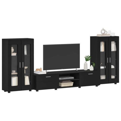 Комплект ТВ шкаф с чекмедже FLORIN 3 pcs Черно Инженерно дърво