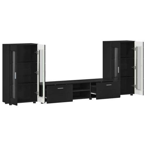 Комплект ТВ шкаф с чекмедже FLORIN 3 pcs Черно Инженерно дърво