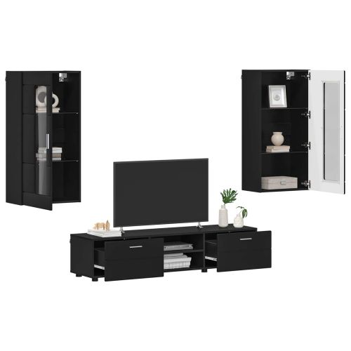 Комплект ТВ шкаф с чекмедже FLORIN 3 pcs Черно Инженерно дърво