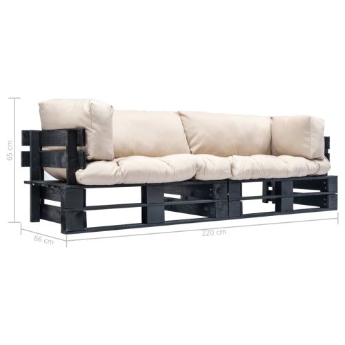 Градински диван от 2 части с пясъчни възглавници бор