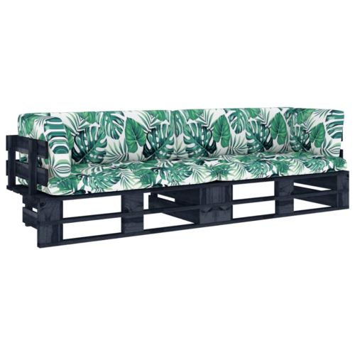 2-местен палетен диван с възглавници бор с черна импрегнация