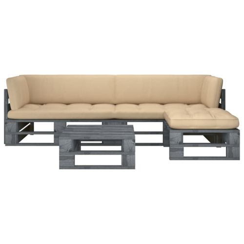 Палетен комплект с възглавници 4 части бор със сива импрегнация