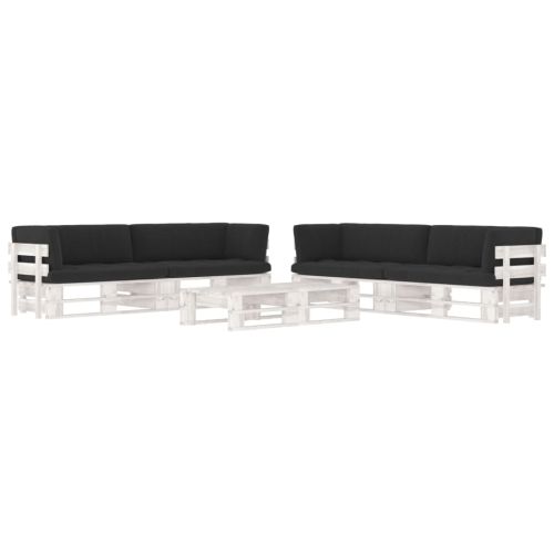 Палетен комплект с възглавници 6 части бор с бяла импрегнация