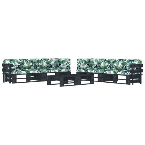 Палетен комплект с възглавници 6 части бор с черна импрегнация