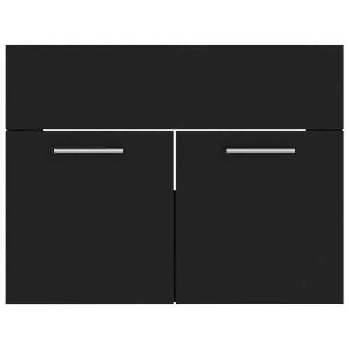 Шкаф за баня с вградена мивка, черен, ПДЧ