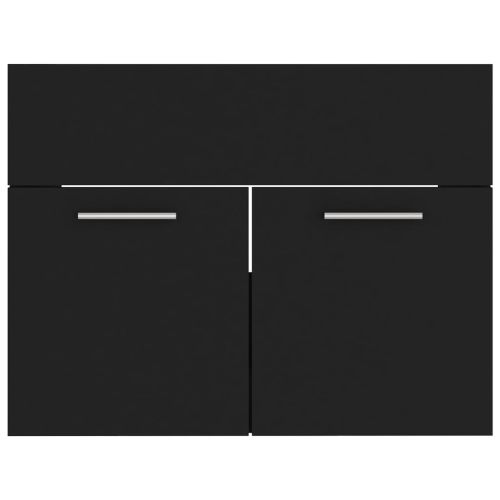 Шкаф за баня с вградена мивка, черен, ПДЧ