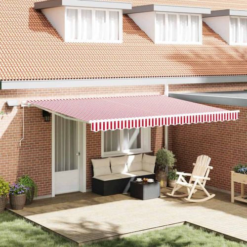 Сгъваем навес Червено и бяло 450 × 300 cm Текстил и стомана