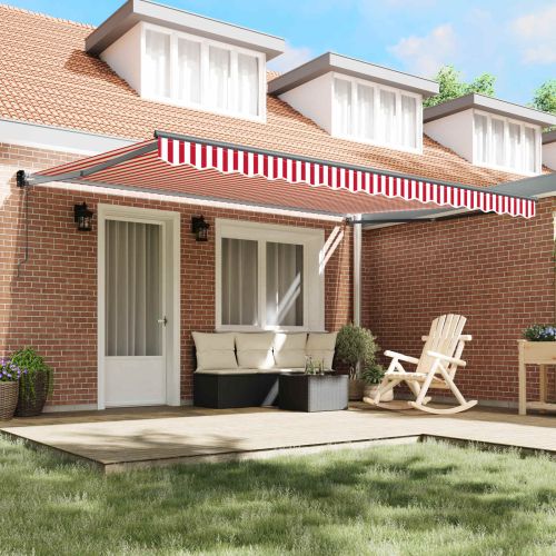 Сгъваем навес Червено и бяло 450 × 300 cm Полиестер и алуминий