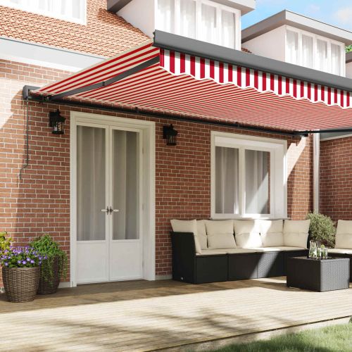 Сгъваем навес Червено и бяло 500 × 300 cm Текстил и Метал