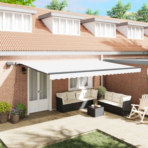 Сгъваем навес С LED лентисти светлини Бяло 500 ×300 cm текстил