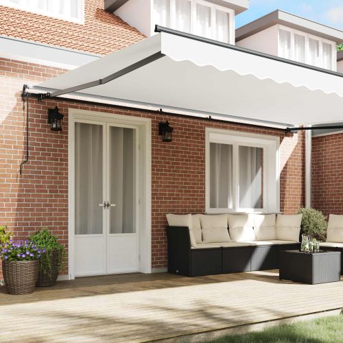 Сгъваем навес Бяло 500 × 300 cm Тъкан и алуминий