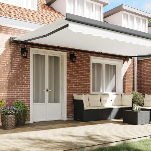 Сгъваем навес Бяло 500 × 300 cm Текстил и Метал