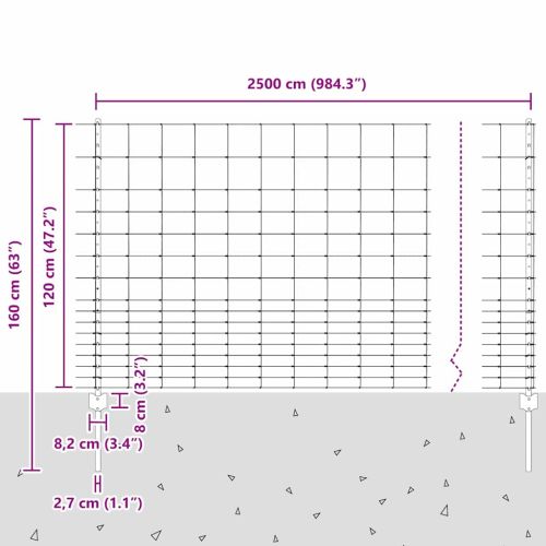 Див ограда с колове 25 x 1,2 м (Ш x В)
