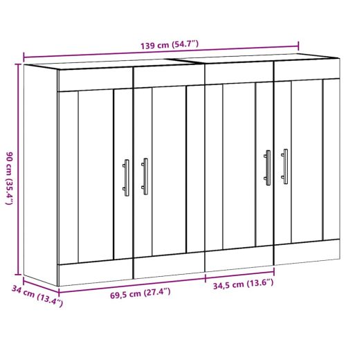 Стенни шкафове 2 pcs Артисан дъб и черно 69,5 x 34 x 90 см