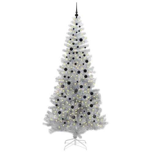 Коледно дърво с 300 LED светодиода Сребрист 240 cm PET