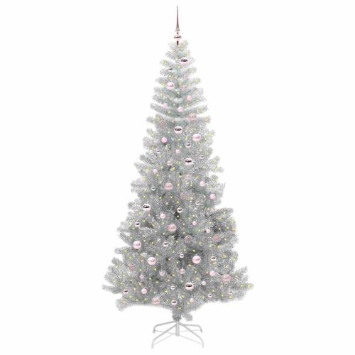 Коледно дърво с 300 LED светодиода Сребрист 240 cm PET