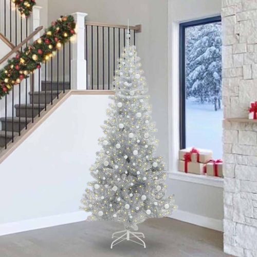 Коледно дърво с 300 LED светодиода Сребрист 240 cm PET