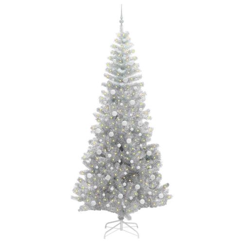 Коледно дърво с 300 LED светодиода Сребрист 240 cm PET