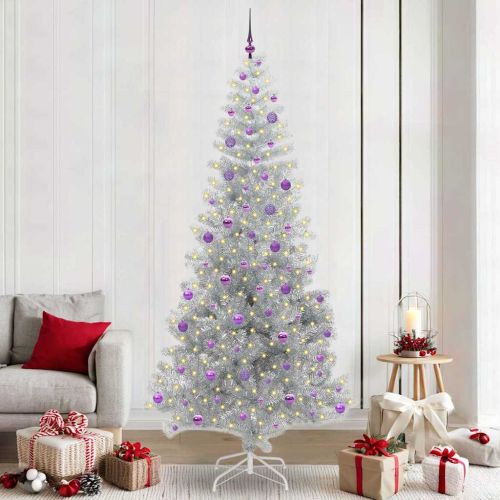 Коледно дърво с 300 LED светодиода Сребрист 240 cm PET