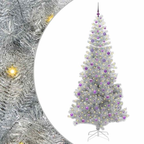 Коледно дърво с 300 LED светодиода Сребрист 240 cm PET