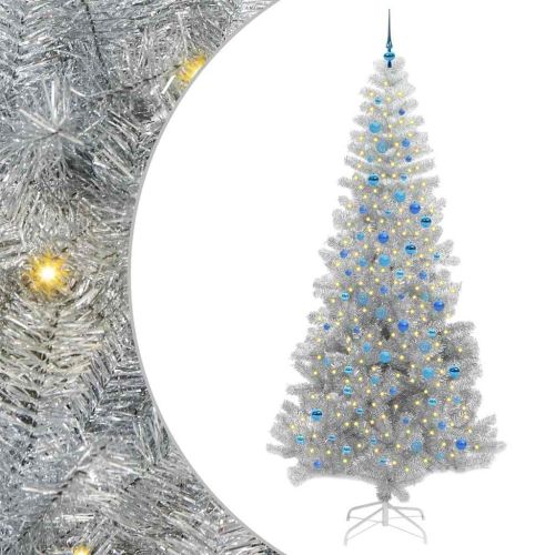 Коледно дърво с 300 LED светодиода Сребрист 240 cm PET