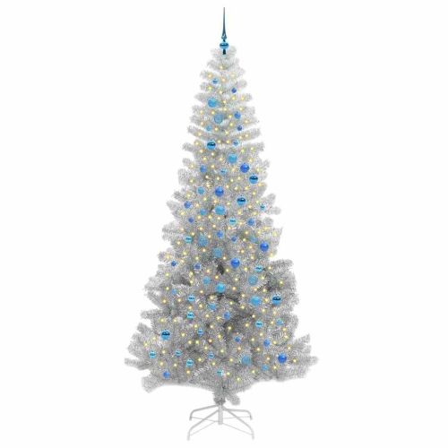 Коледно дърво с 300 LED светодиода Сребрист 240 cm PET